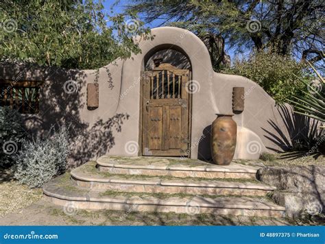 Stylish Stucco Rustic Wood Door Archway Stock Image Image Of Brown