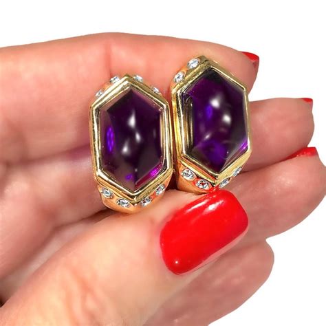 14k Yellow Gold Amethyst And Diamond Earrings For Sale At 1stdibs