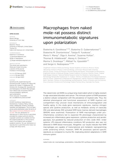 Pdf Macrophages From Naked Mole Rat Possess Distinct Immunometabolic