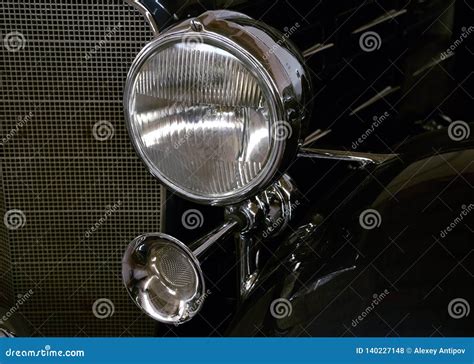 Front Bumper And Headlights Of Vintage Car Stock Photo Image Of Metal