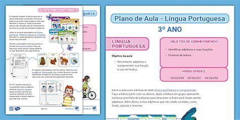 Planos De Aula Inspiradores Adjetivos Classes Gramaticais Português