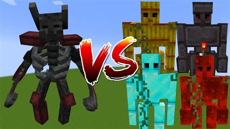 Mutant Wither Skeleton Vs All Golems Mob Battle In Minecraft Youtube