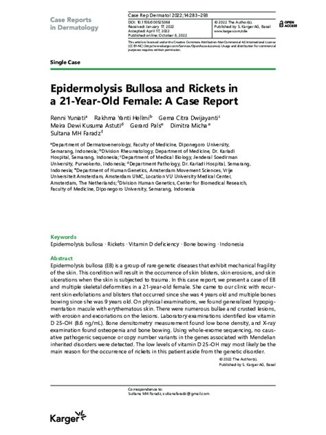 Pdf Epidermolysis Bullosa And Rickets In A 21 Year Old Female A Case Report Renni Yuniati