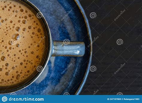 Blue Cup Of Coffee On Black Background Stock Image Image Of Caffeine