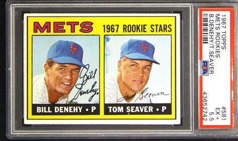 1967 Topps 581 Mets Rookies Bill Denehy Tom Seaver Rookie RC PSA 5 5