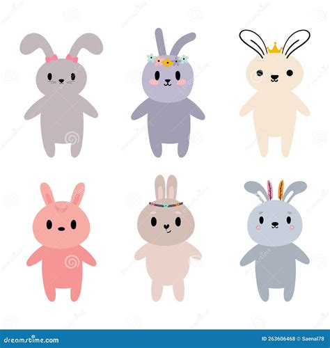 Collection De Lapins Mignons Personnage De Dessin Lapins De