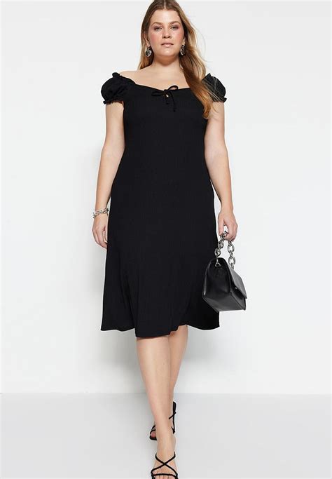 Plus Off Shoulder Dress Black Trendyol Dresses