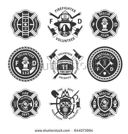 Vintage Monochrome Firefighting Labels Set With Inscriptions Crossed