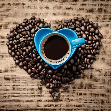 Premium AI Image Coffee Day Two Blue Cups Of Coffee Inside A Heart