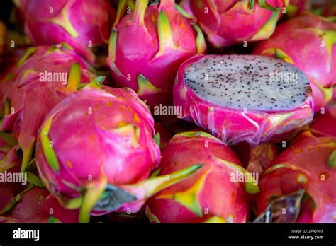 Pink Dragon fruit with a sample Stock Photo - Alamy