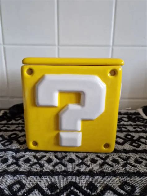 SUPER MARIO BROS Question Mark Block Ceramic Storage Cookie Jar New