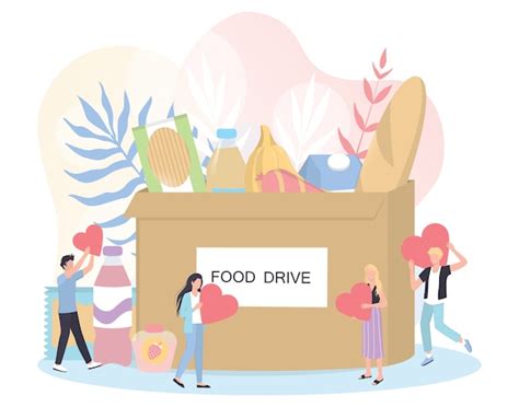 Premium Vector Charity Concept People Donate Food To Help Poor