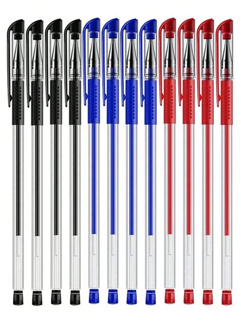 Six Different Colored Pens With Black Red And Blue Ink On Them Are