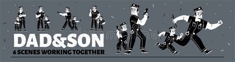 Dad And Son In Policeman Costume Work Together Stock Vector