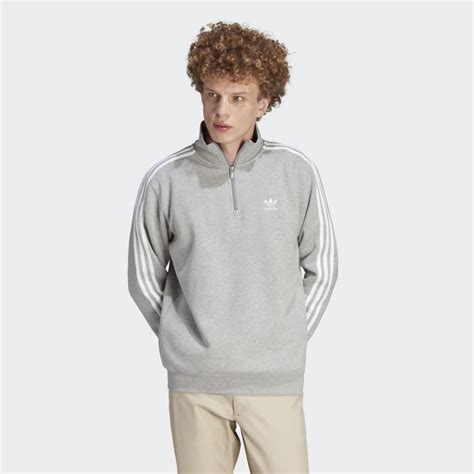 Adidas Adicolor Classics 3 Stripes Half Zip Sweatshirt Grey Mens