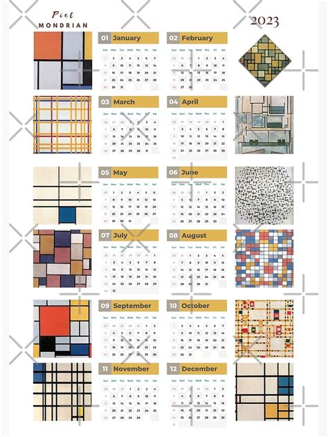 "Mondrian calendar 2023, 2023 printable calendar one page, 2023 ...