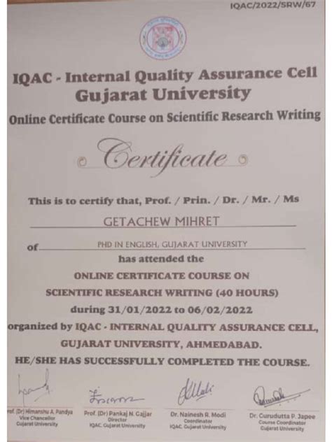 Certificate Of Scintific Research Writing Pdf