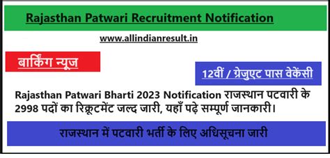 Rajasthan Patwari Bharti 2024 Notification राजस्थान पटवारी के 2998 पदों