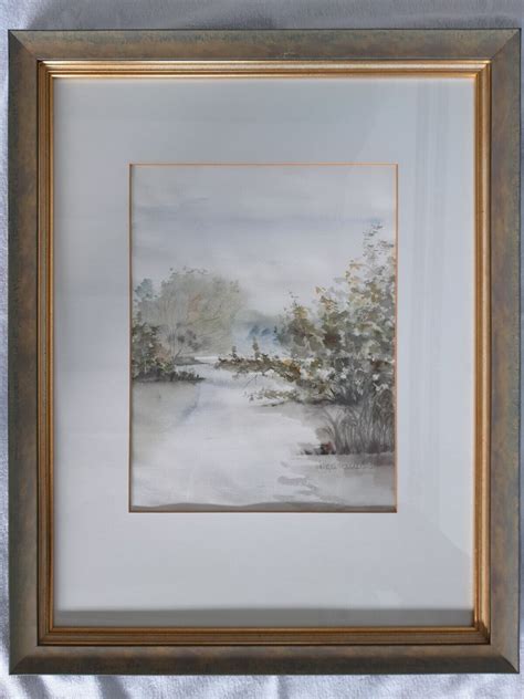 H Landschaftsbild Gem Lde Bild Aquarell Passepartout Gerahmt