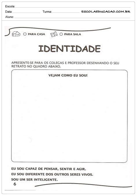 Projeto Quem Sou Eu Na Escola Para Educação Infantil 4A3