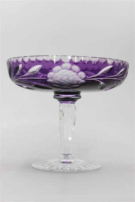 Vintage Violet Purple Cut To Clear Pedestal Footed Compote Candy Dish Champagne Glass