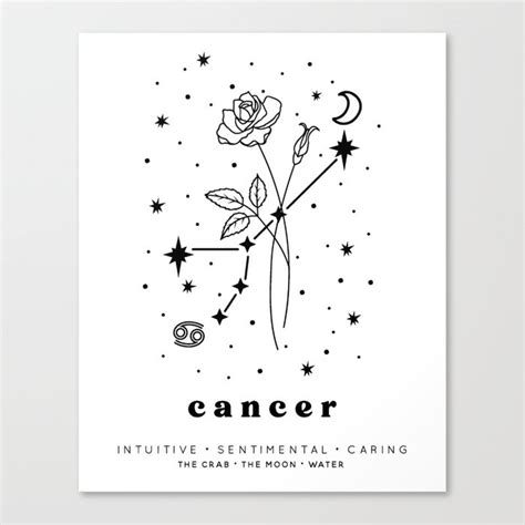 Cancer Constellation And Birth Flower Canvas Print By Inkandluxe Society6