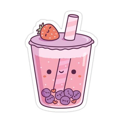 Kawaii Strawberry Milk Boba Tea Sticker By Rustydoodle Cute Stickers Kawaii Drawings Korean