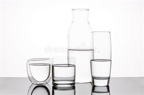 Different Types Of Water Containers Glasses On White Background Stock