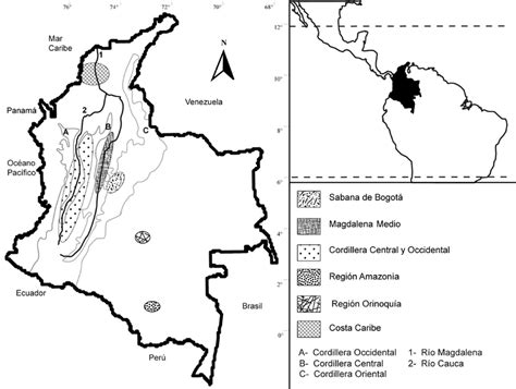 exposición interno solamente mapa de colombia con las tres cordilleras