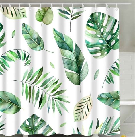 Botanical Shower Curtain Green Leaves Tropical Bath Decor Etsy