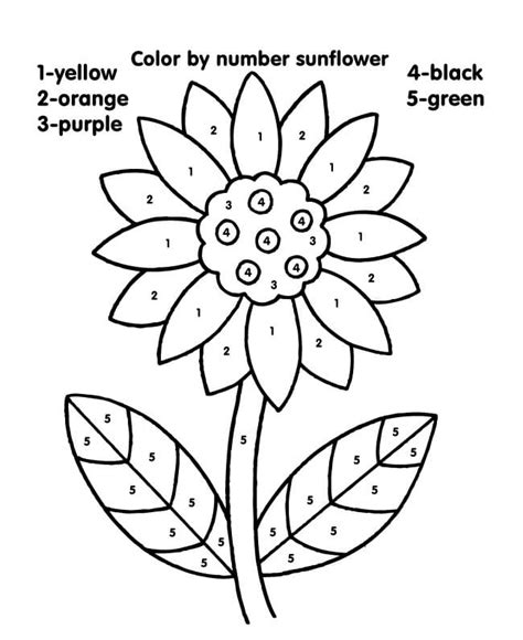 Sonnenblume Farbe nach Zahlen Färbung Seite Kostenlose druckbare