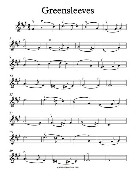 Free Violin Sheet Music Greensleeves Michael Kravchuk