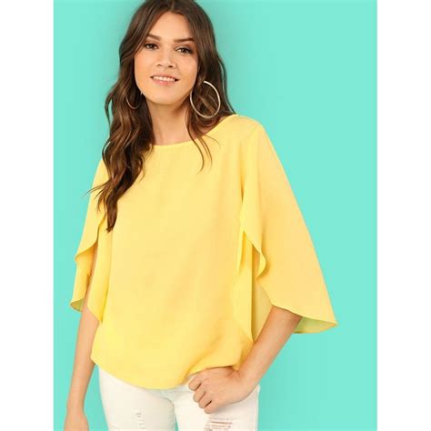 Butterfly Sleeve Plain Top Plain Tops Blouses For Women Fashion