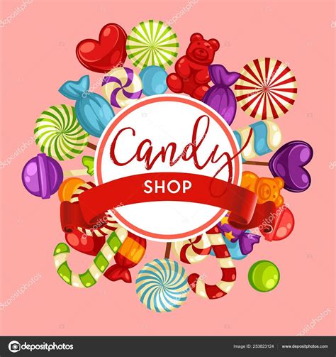 Confectionery Candy Shop Lollipops Caramel Treat Vector Heart Shapes