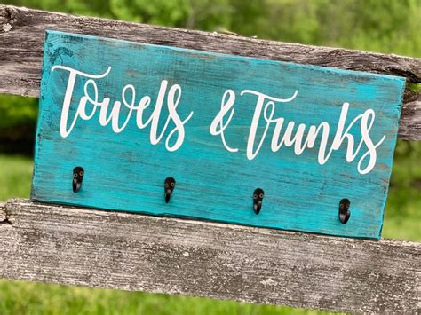 Hand Painted Rustic Towel And Trunks Sign Farmhouse Towel Rack Etsy