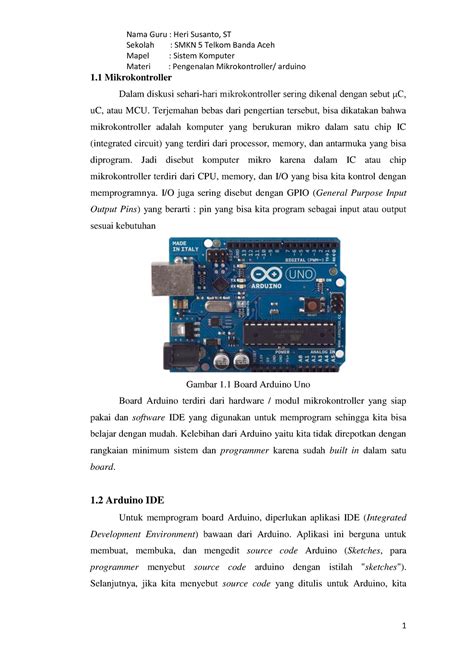 Praktikum 1 Arduino Jobsheet Sekolah Smkn 5 Telkom Banda Aceh Mapel Sistem Komputer