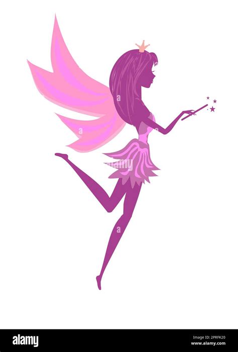 Beautiful Fairy With Magic Wand Pink Silhouette On A White Background