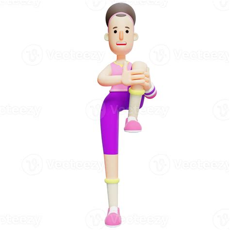 Female Character Performing Leg Stretch. Cartoon 49328407 PNG