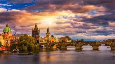 Famous Charles Bridge in the Sunset Light, Beautiful Scenary and Stock ...