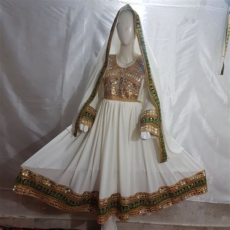 Afghan Kochi Handmade Afghan Traditional Dress In White Color Afghani