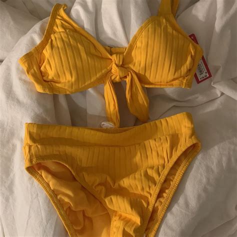 Xhiliration Yellow Ribbed Bikini Set Top Is M Depop