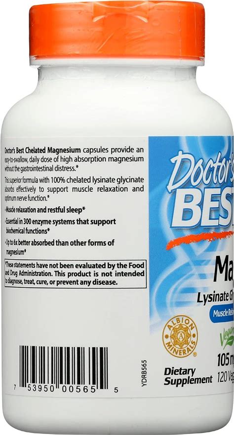 Doctor S Best Magnesium Glycinate Lysinate 120 Vegan Capsules High Absorption Chelated Formula