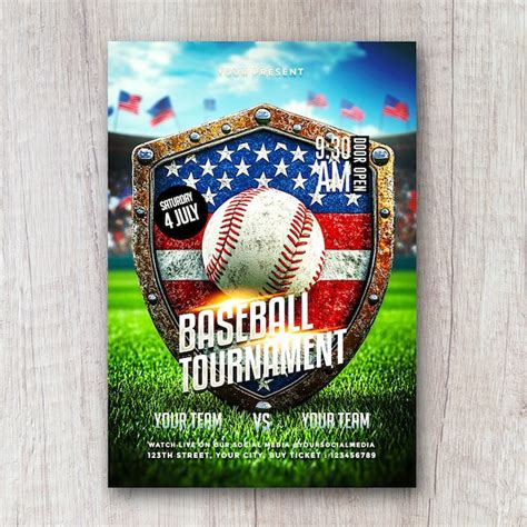 Baseball Flyer Poster Social Media Banner With Usa Flag Premium Ai