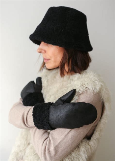 Sheepskin Mittens Black The Small Home