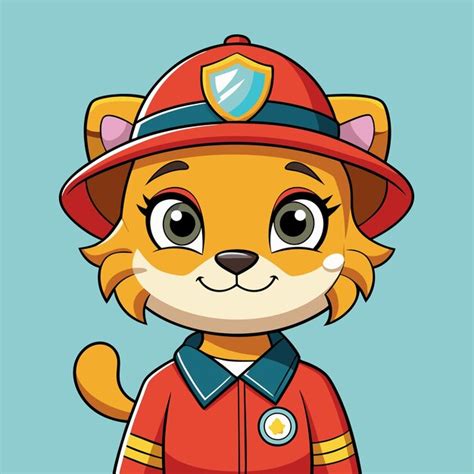 Vector Cartoon Illustration Of Fire Brigade Lioness Character Premium