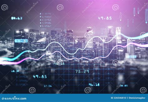 Financial Bar Charts Over Night Singapore Panoramic City View The