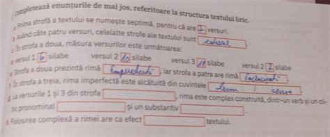 Completează enunturile de mai jos referitoare la structura textului