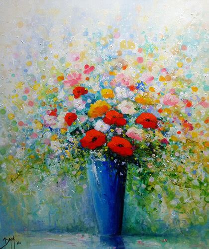 Bouquet De Fleurs Blanches Sur Fond Rouge De Eric Bruni