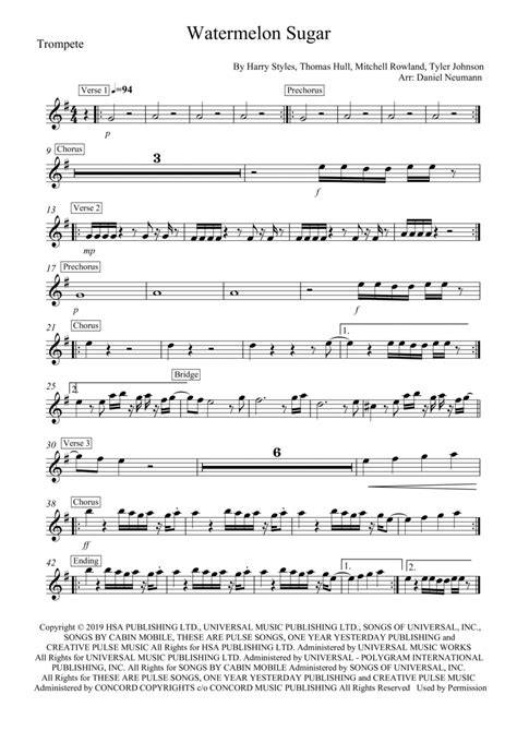 Watermelon Sugar Arr Daniel Neumann By Harry Styles Sheet Music For