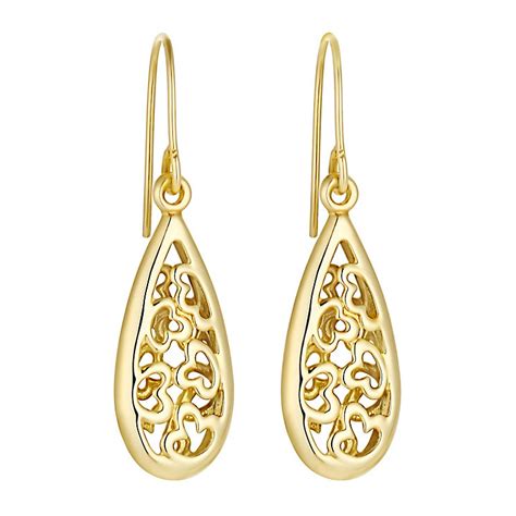 9ct Yellow Gold Heart Cutout Teardrop Drop Earrings Ernest Jones